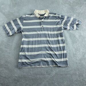 Slazenger Striped Polo Shirt Blue & White Cotton Size L Made In Hong Kong 4552